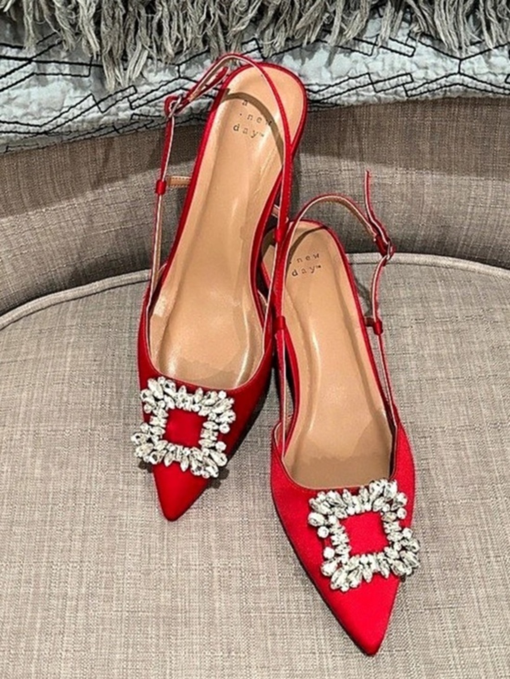 A New Day Red Crystal Embellished Slingback Heels